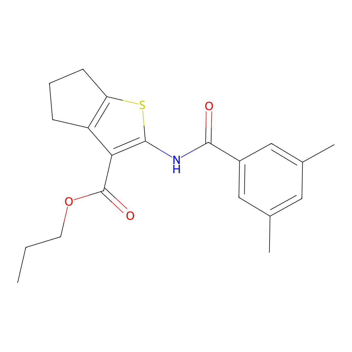 propyl 2-[(3,5-dimethylbenzoyl)amino]-5,6-dihydro-4H-cyclopenta[b]thiophene-3-carboxylate molecular structure, CAS 445017-97-0