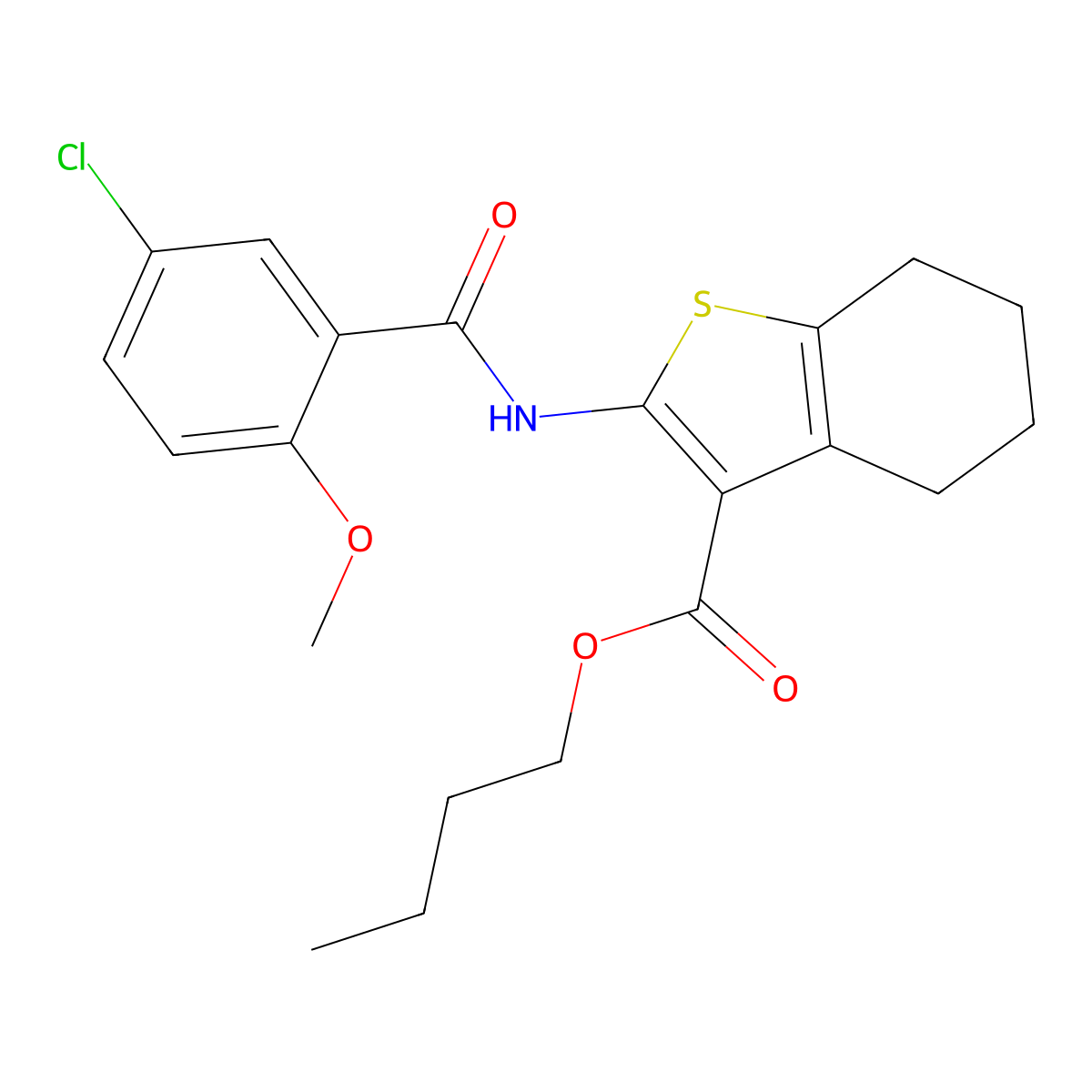 Butyl 2-[(5-chloro-2-methoxybenzoyl)amino]-4,5,6,7-tetrahydro-1-benzothiophene-3-carboxylate molecular structure, CAS 445018-00-8