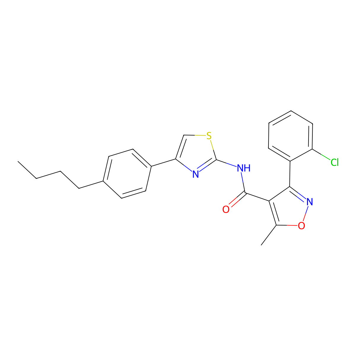 N-[4-(4-butylphenyl)-1,3-thiazol-2-yl]-3-(2-chlorophenyl)-5-methyl-1,2-oxazole-4-carboxamide molecular structure, CAS 445018-09-7