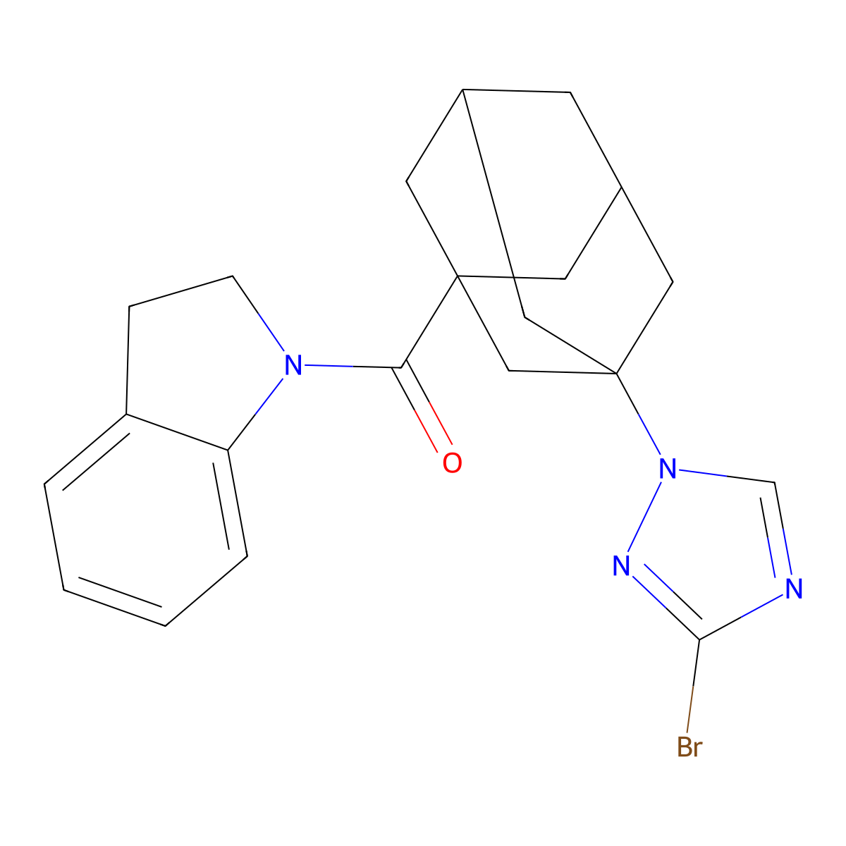 [3-(3-Bromo-1,2,4-triazol-1-yl)-1-adamantyl]-(2,3-dihydroindol-1-yl)methanone molecular structure, CAS 445018-12-2