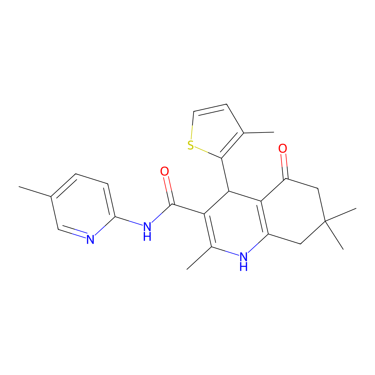 2,7,7-trimethyl-N-(5-methylpyridin-2-yl)-4-(3-methylthiophen-2-yl)-5-oxo-1,4,6,8-tetrahydroquinoline-3-carboxamide molecular structure, CAS 445018-13-3