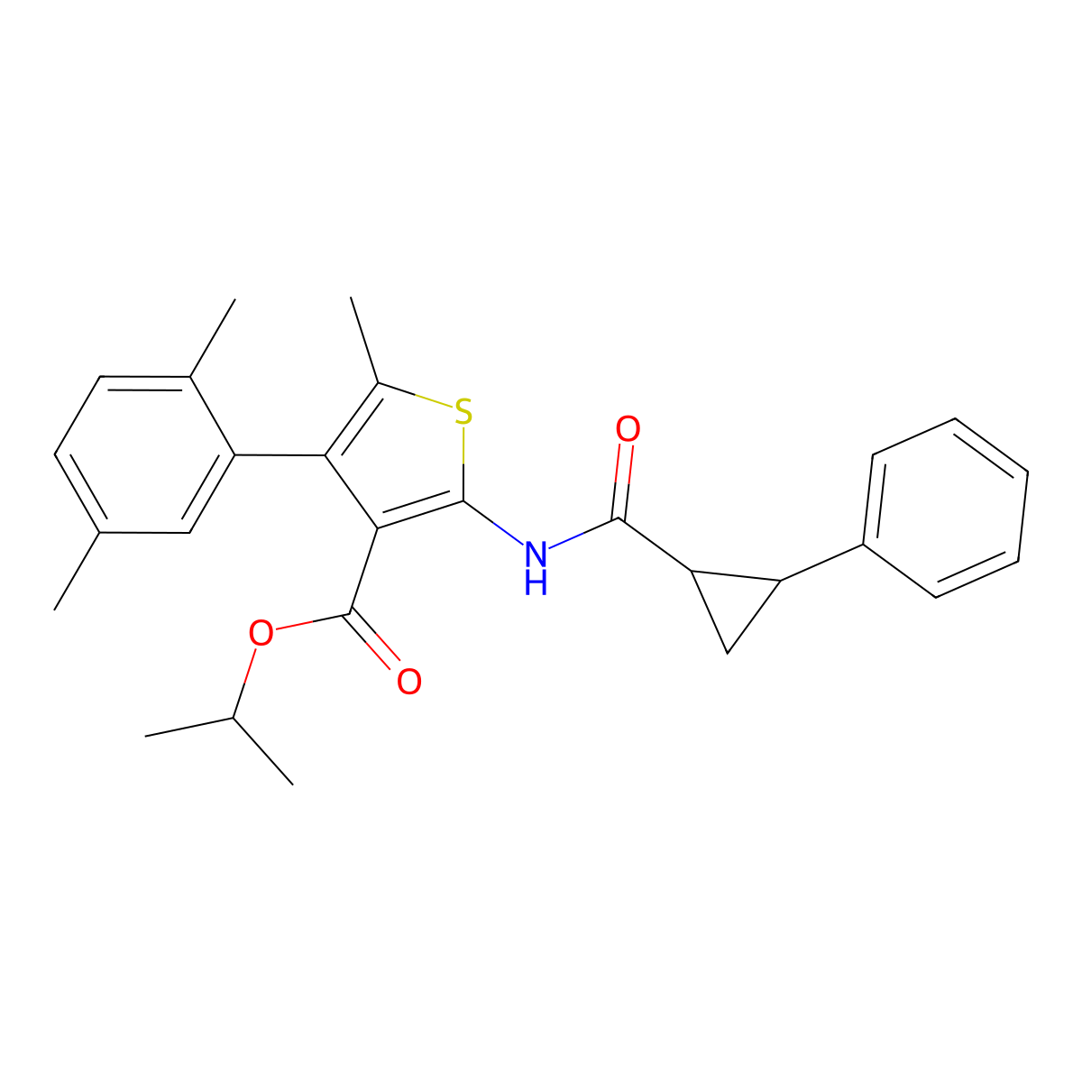 Propan-2-yl 4-(2,5-dimethylphenyl)-5-methyl-2-[(2-phenylcyclopropanecarbonyl)amino]thiophene-3-carboxylate molecular structure, CAS 445020-53-1