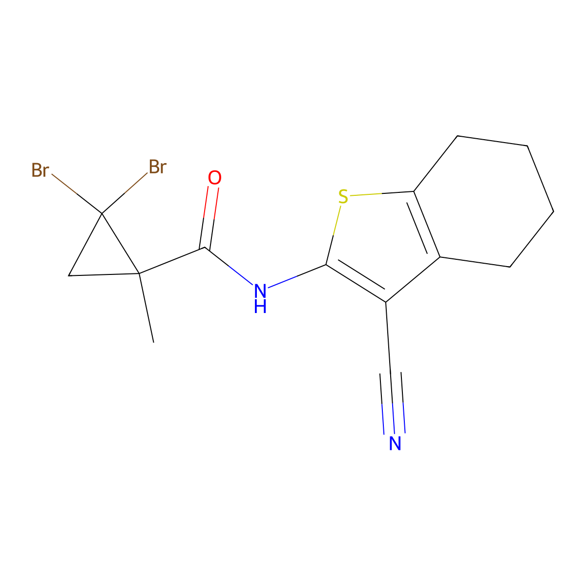 2,2-dibromo-N-(3-cyano-4,5,6,7-tetrahydro-1-benzothiophen-2-yl)-1-methylcyclopropanecarboxamide molecular structure, CAS 445020-63-3