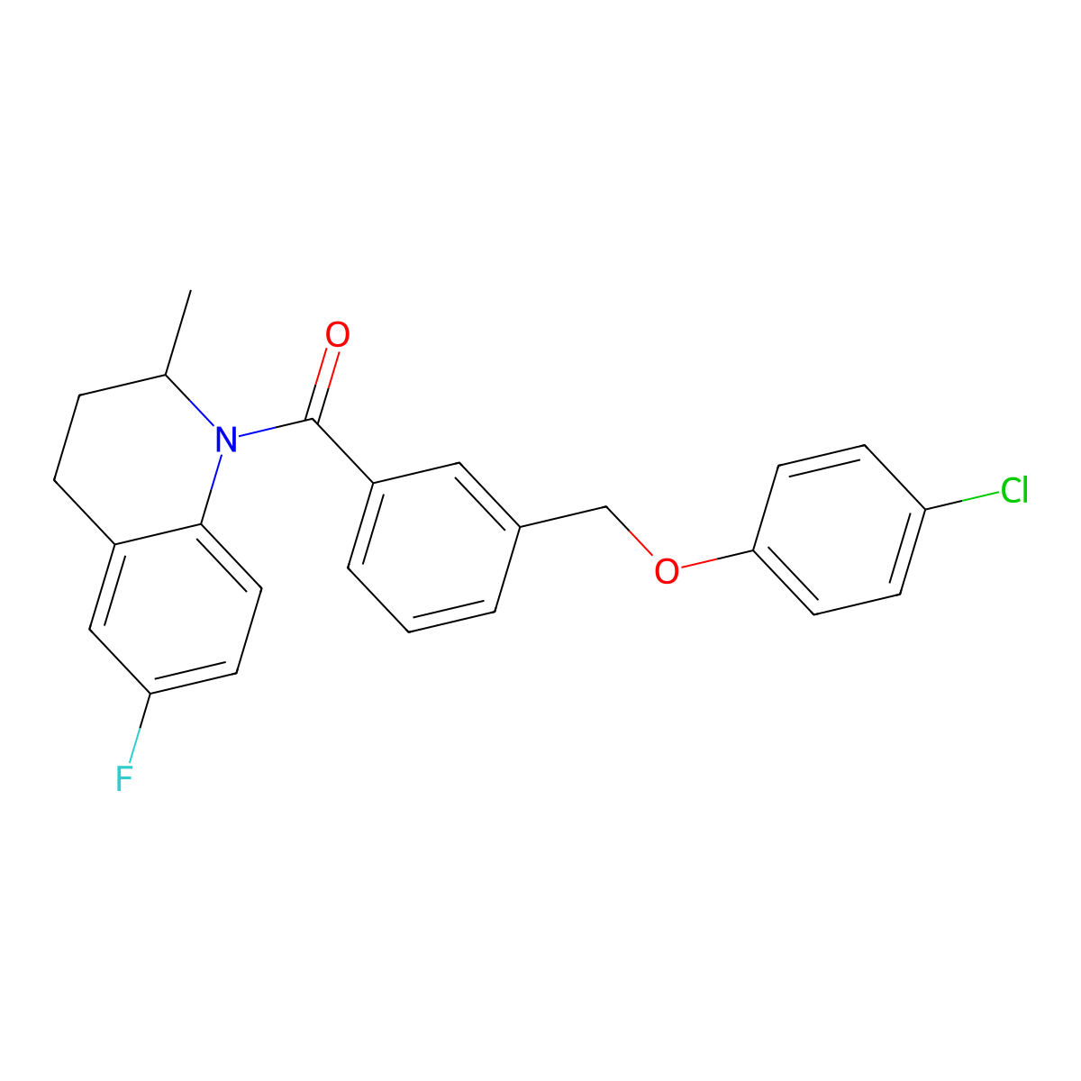 [3-[(4-chlorophenoxy)methyl]phenyl]-(6-fluoro-2-methyl-3,4-dihydro-2H-quinolin-1-yl)methanone molecular structure, CAS 445020-65-5