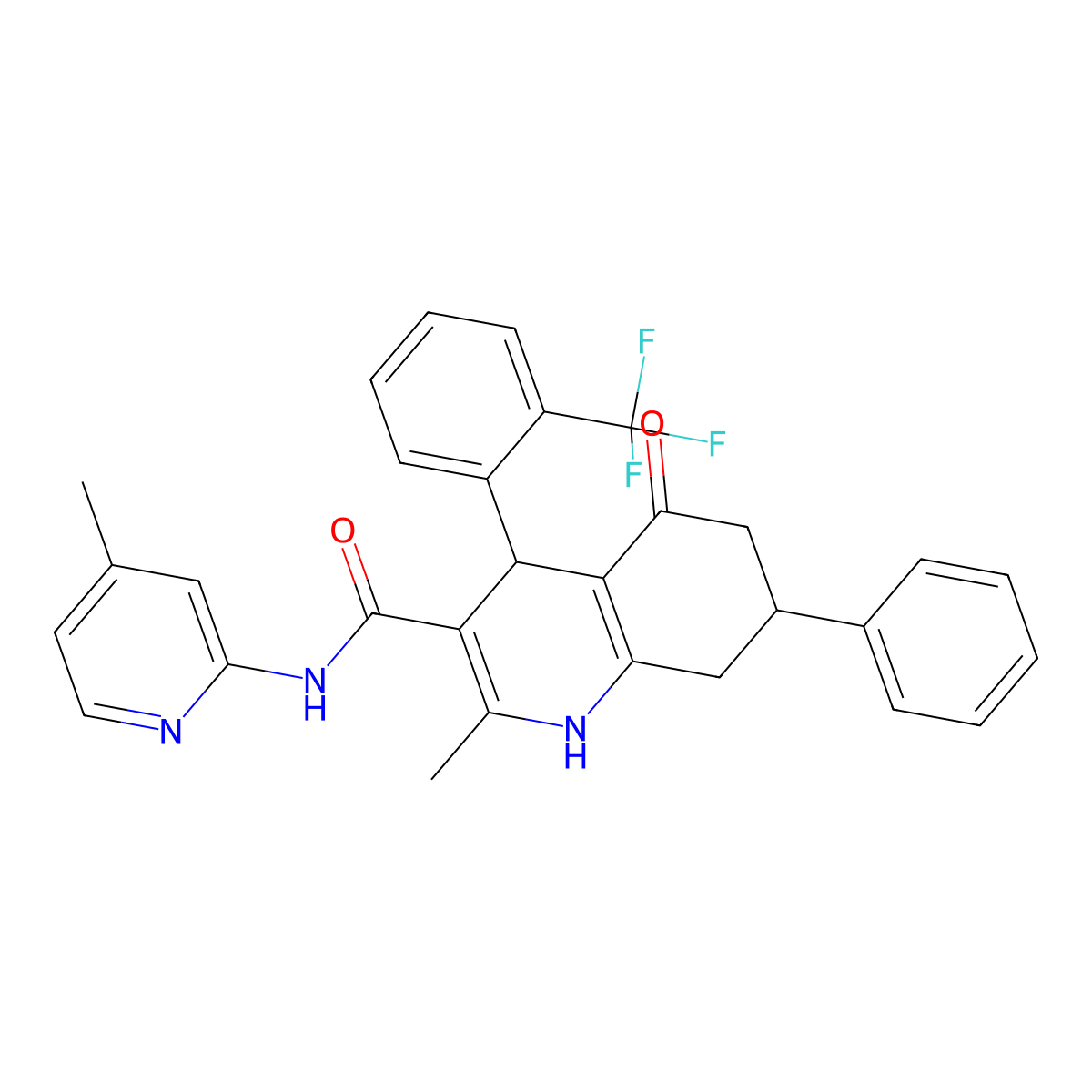 2-Methyl-N-(4-methyl-2-pyridinyl)-5-oxo-7-phenyl-4-(2-(trifluoromethyl)phenyl)-1,4,5,6,7,8-hexahydro-3-quinolinecarboxamide molecular structure, CAS 445020-71-3