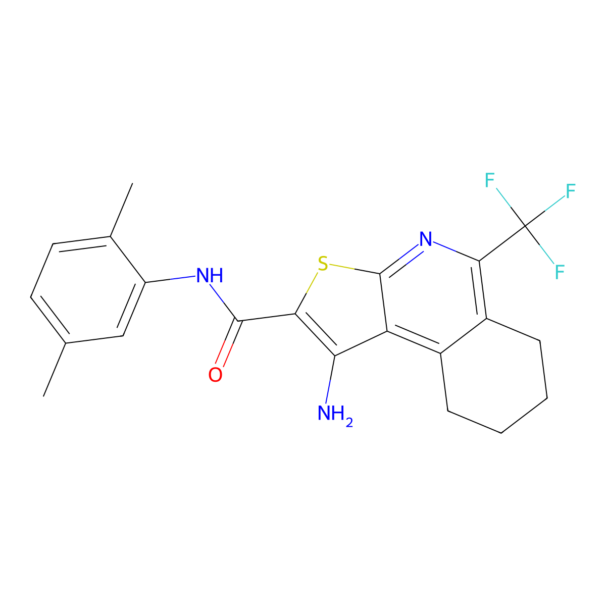 1-amino-N-(2,5-dimethylphenyl)-5-(trifluoromethyl)-6,7,8,9-tetrahydrothieno[2,3-c]isoquinoline-2-carboxamide molecular structure, CAS 445020-72-4