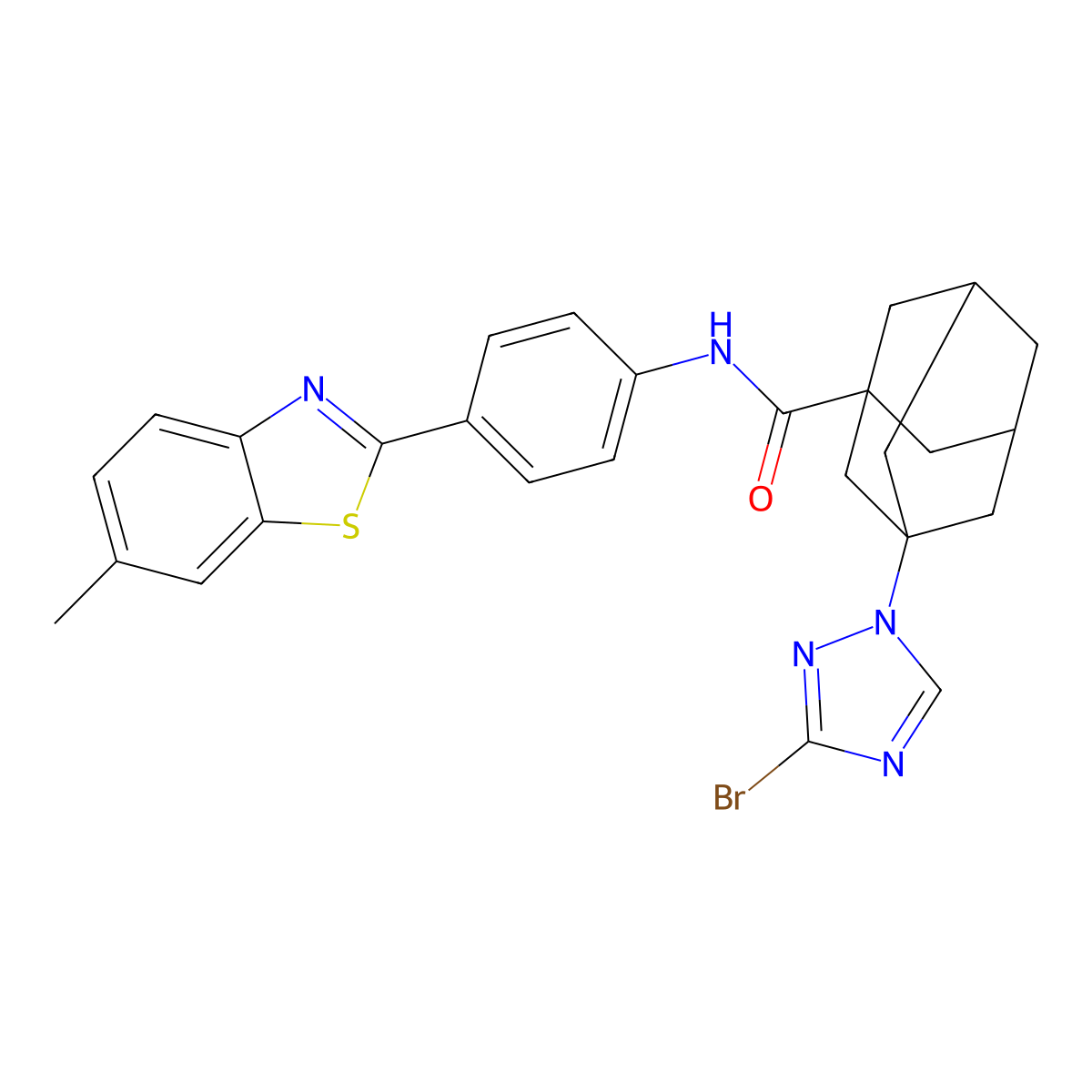 3-(3-bromo-1,2,4-triazol-1-yl)-N-[4-(6-methyl-1,3-benzothiazol-2-yl)phenyl]adamantane-1-carboxamide molecular structure, CAS 445020-73-5