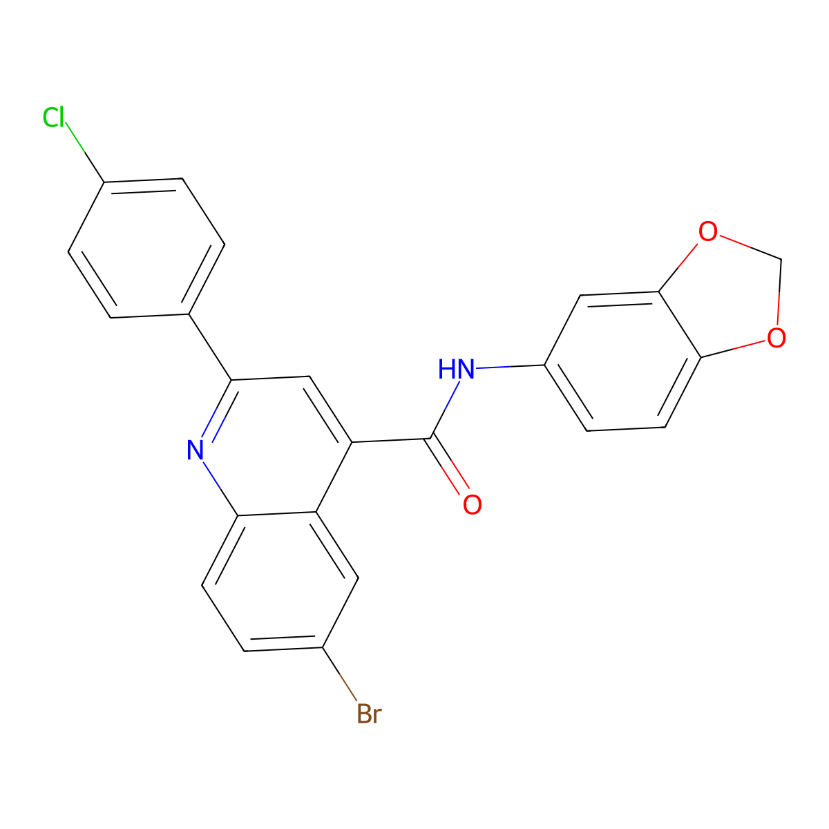 N-(1,3-benzodioxol-5-yl)-6-bromo-2-(4-chlorophenyl)quinoline-4-carboxamide molecular structure, CAS 445020-77-9