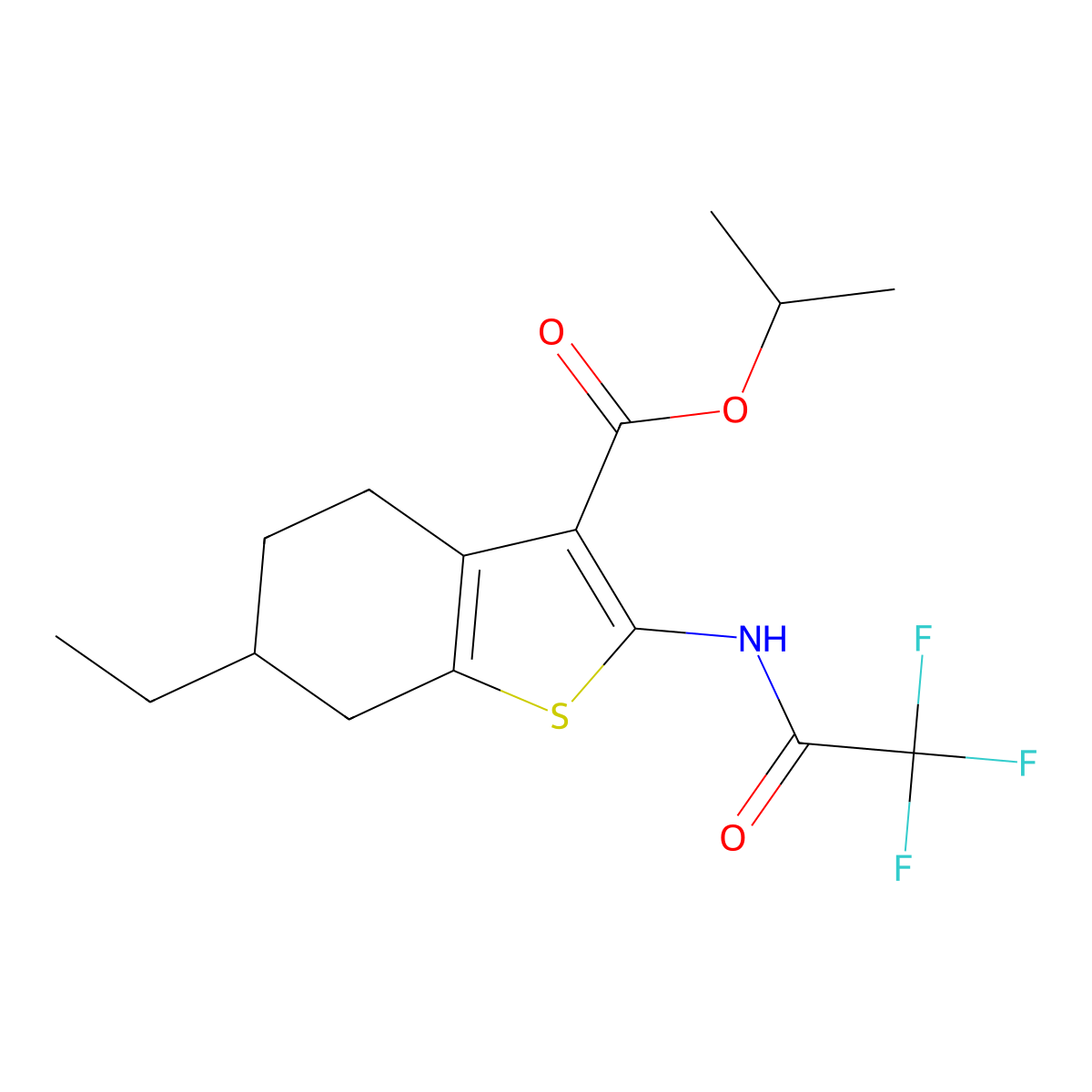 Propan-2-yl 6-ethyl-2-[(2,2,2-trifluoroacetyl)amino]-4,5,6,7-tetrahydro-1-benzothiophene-3-carboxylate molecular structure, CAS 445020-78-0