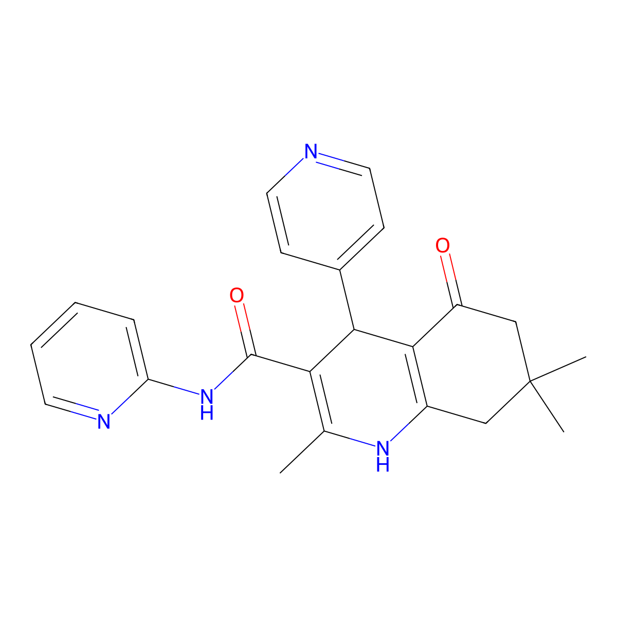 2,7,7-trimethyl-5-oxo-N-pyridin-2-yl-4-pyridin-4-yl-1,4,6,8-tetrahydroquinoline-3-carboxamide molecular structure, CAS 445020-90-6