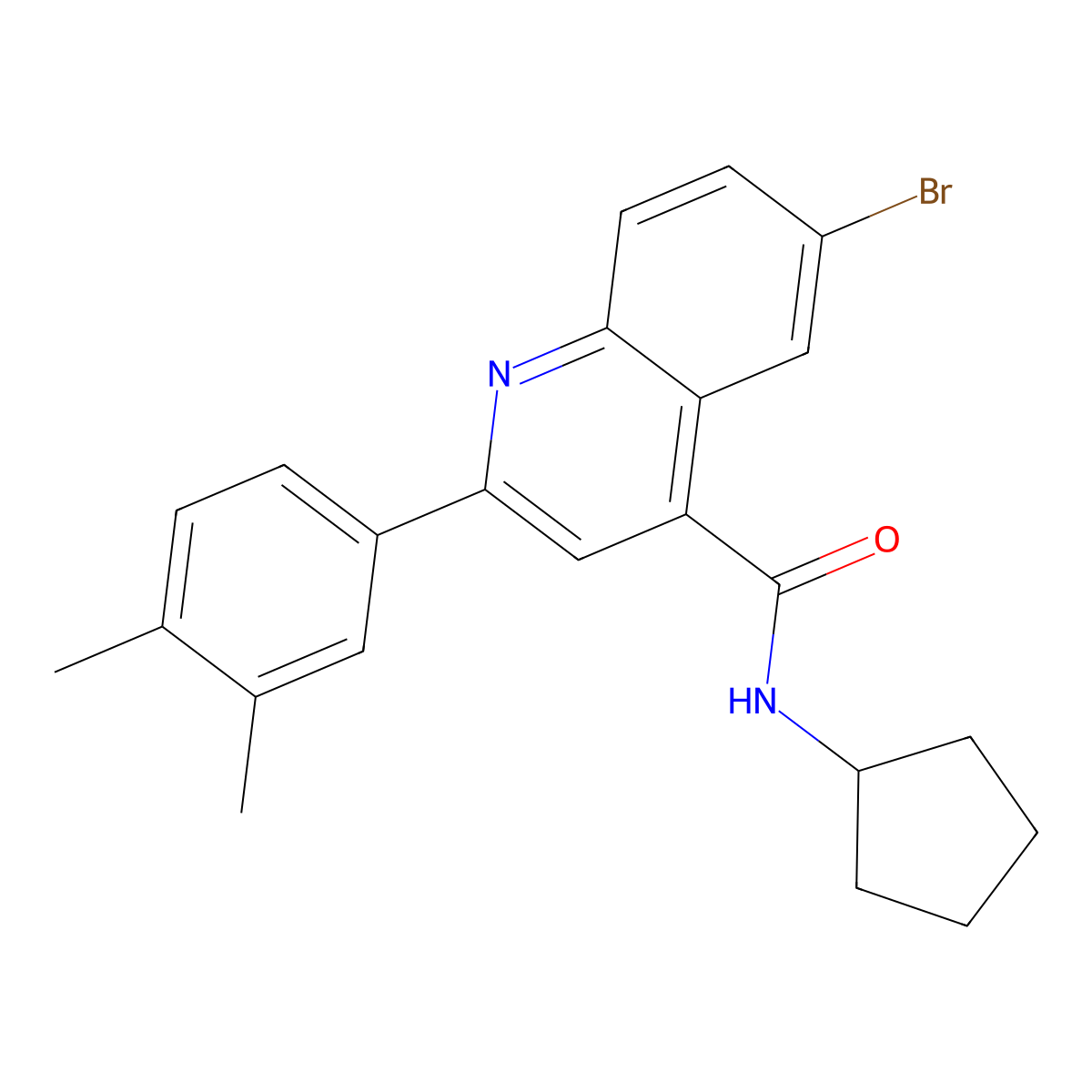 6-bromo-N-cyclopentyl-2-(3,4-dimethylphenyl)quinoline-4-carboxamide molecular structure, CAS 445021-01-2
