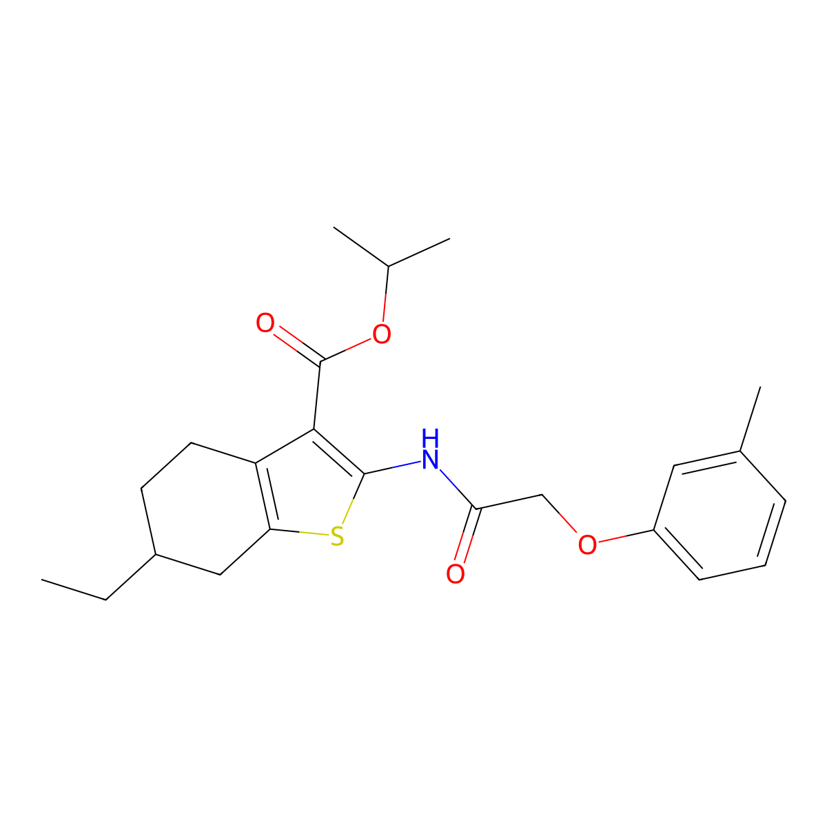 Isopropyl 6-ethyl-2-{[(3-methylphenoxy)acetyl]amino}-4,5,6,7-tetrahydro-1-benzothiophene-3-carboxylate molecular structure, CAS 445021-08-9