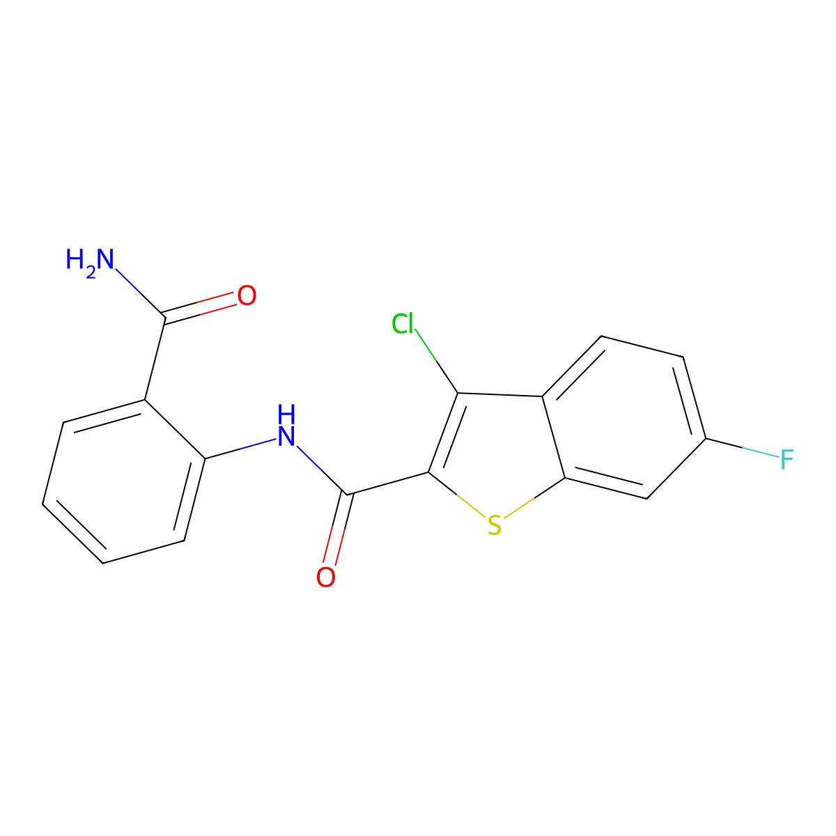 N-(2-carbamoylphenyl)-3-chloro-6-fluoro-1-benzothiophene-2-carboxamide molecular structure, CAS 445021-16-9