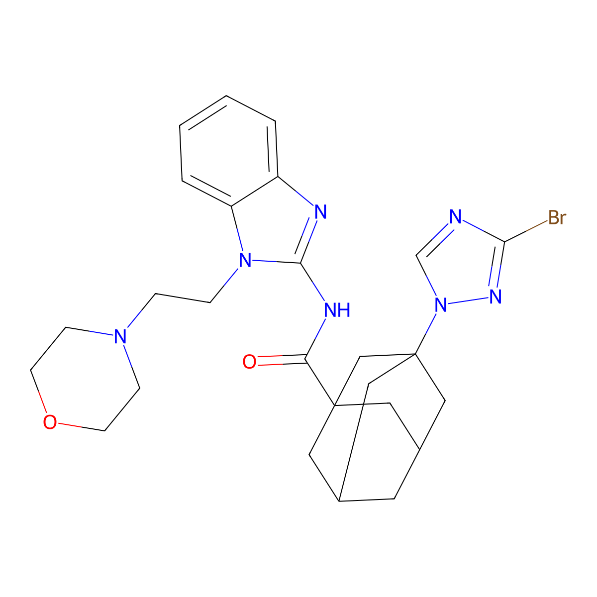 3-(3-bromo-1,2,4-triazol-1-yl)-N-[1-(2-morpholin-4-ylethyl)benzimidazol-2-yl]adamantane-1-carboxamide molecular structure, CAS 445021-19-2