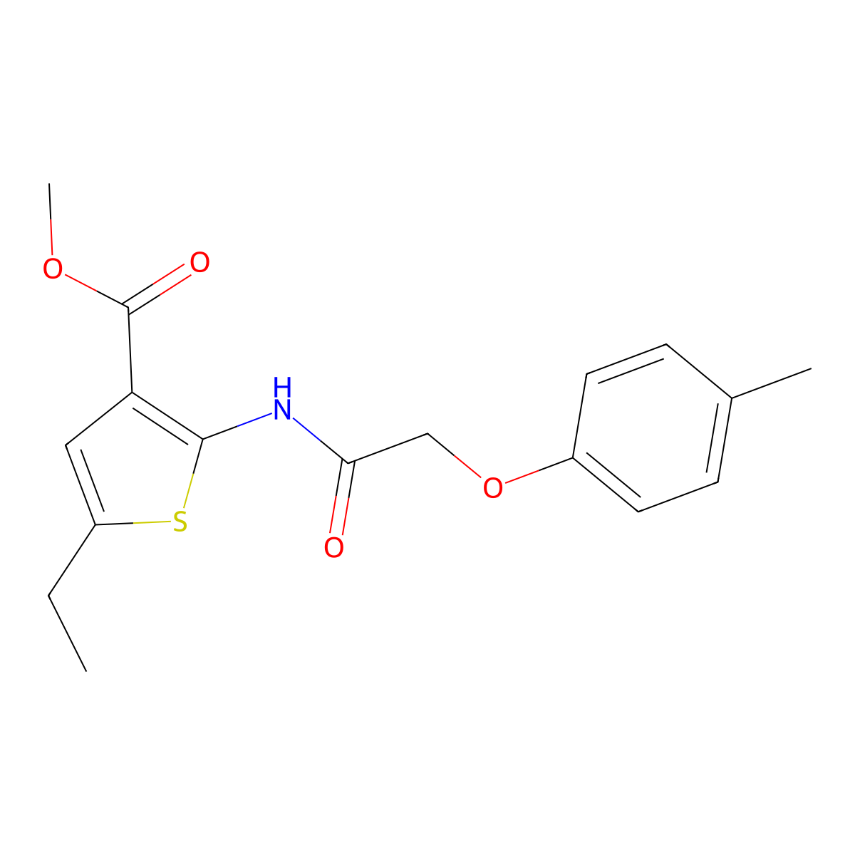 Methyl 5-ethyl-2-[[2-(4-methylphenoxy)acetyl]amino]thiophene-3-carboxylate molecular structure, CAS 445021-48-7