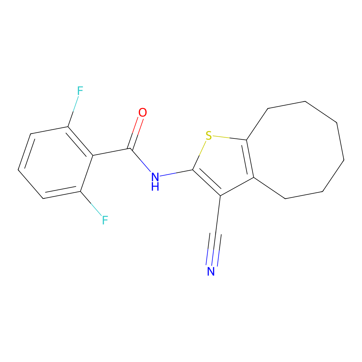 N-(3-cyano-4,5,6,7,8,9-hexahydrocycloocta[b]thiophen-2-yl)-2,6-difluorobenzamide molecular structure, CAS 445021-49-8