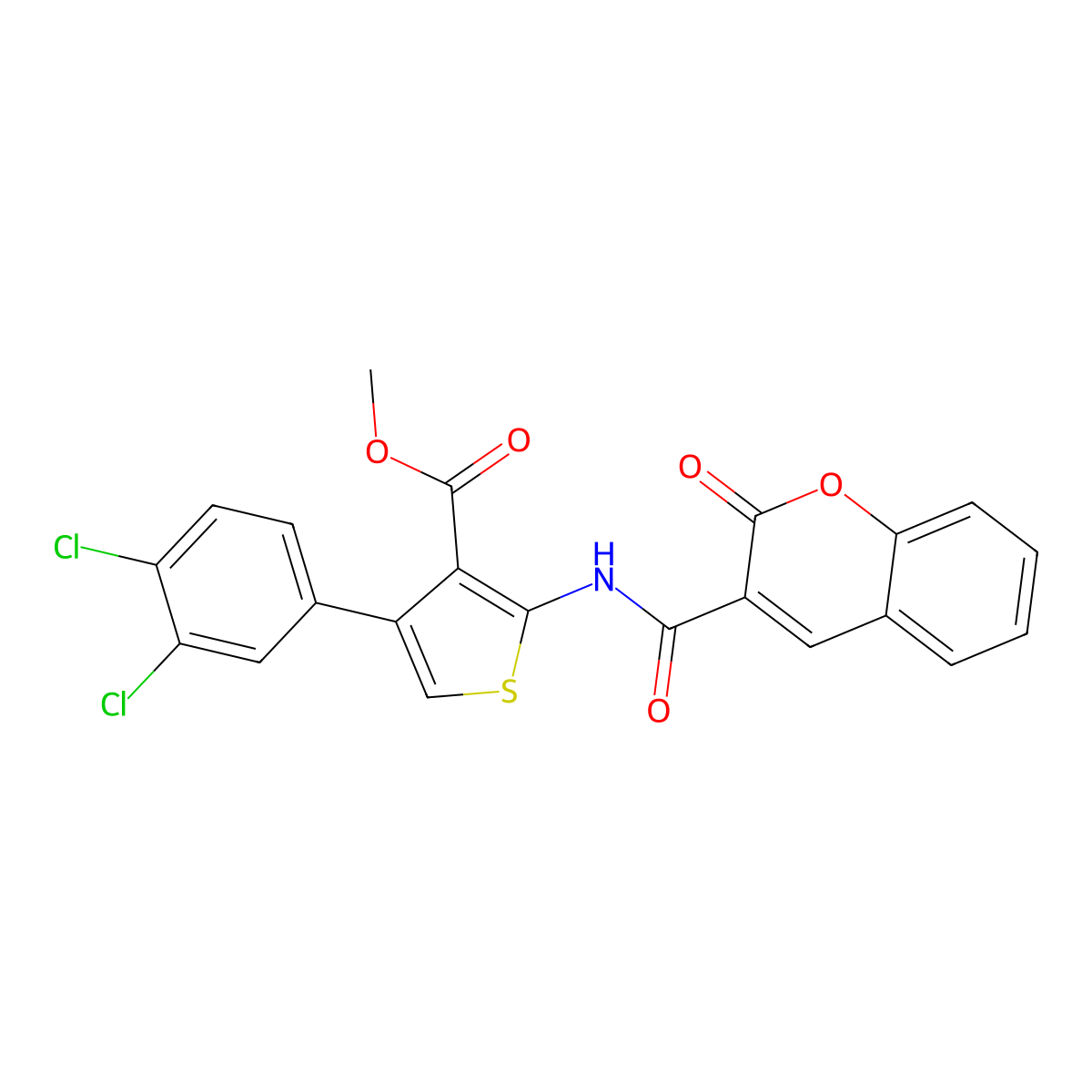 methyl 4-(3,4-dichlorophenyl)-2-{[(2-oxo-2H-chromen-3-yl)carbonyl]amino}thiophene-3-carboxylate molecular structure, CAS 445021-54-5