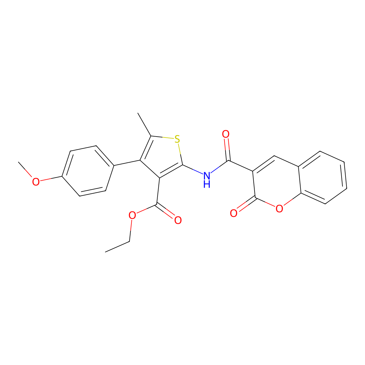 Ethyl 4-(4-methoxyphenyl)-5-methyl-2-[(2-oxochromene-3-carbonyl)amino]thiophene-3-carboxylate molecular structure, CAS 445021-63-6