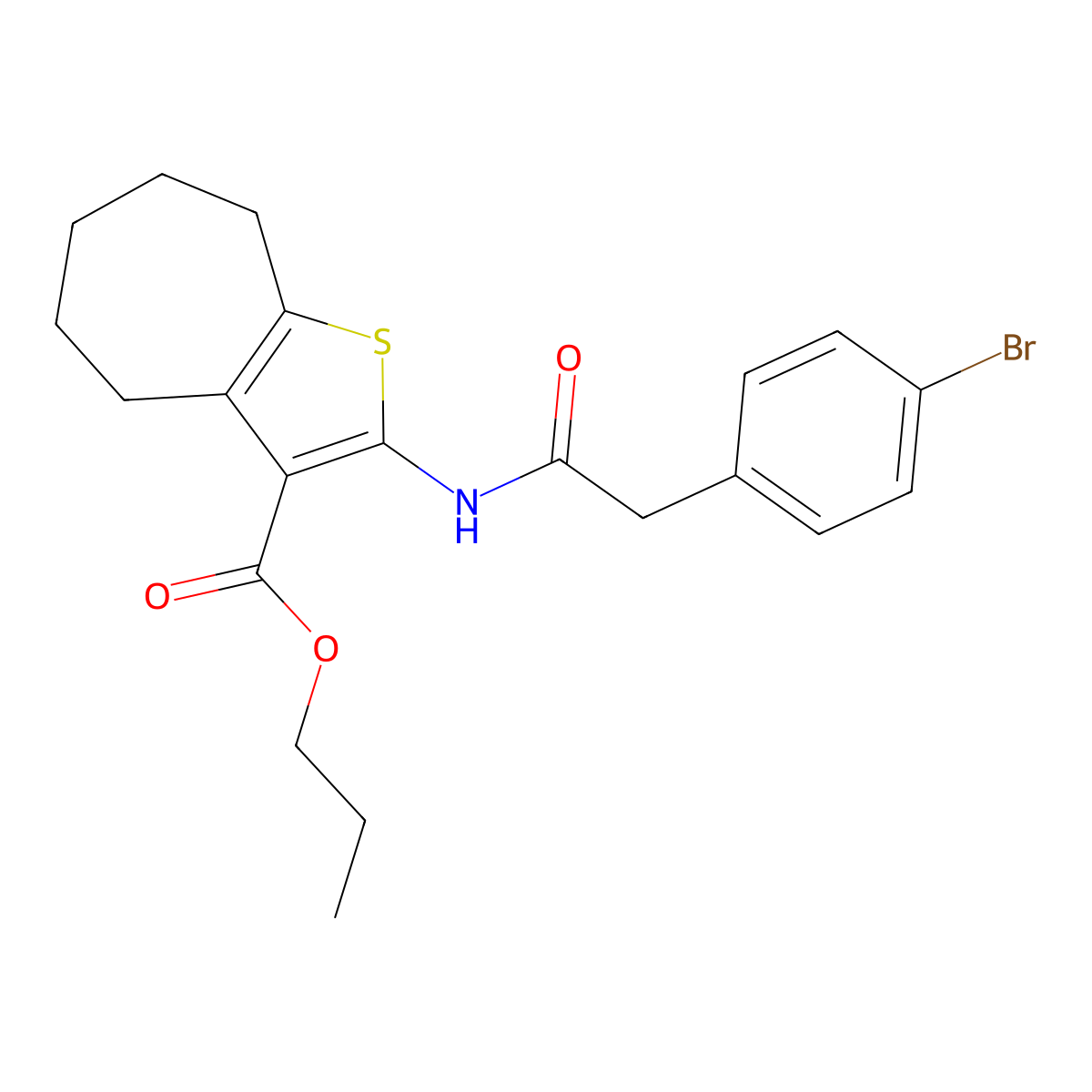 propyl 2-{[(4-bromophenyl)acetyl]amino}-5,6,7,8-tetrahydro-4H-cyclohepta[b]thiophene-3-carboxylate molecular structure, CAS 445021-67-0