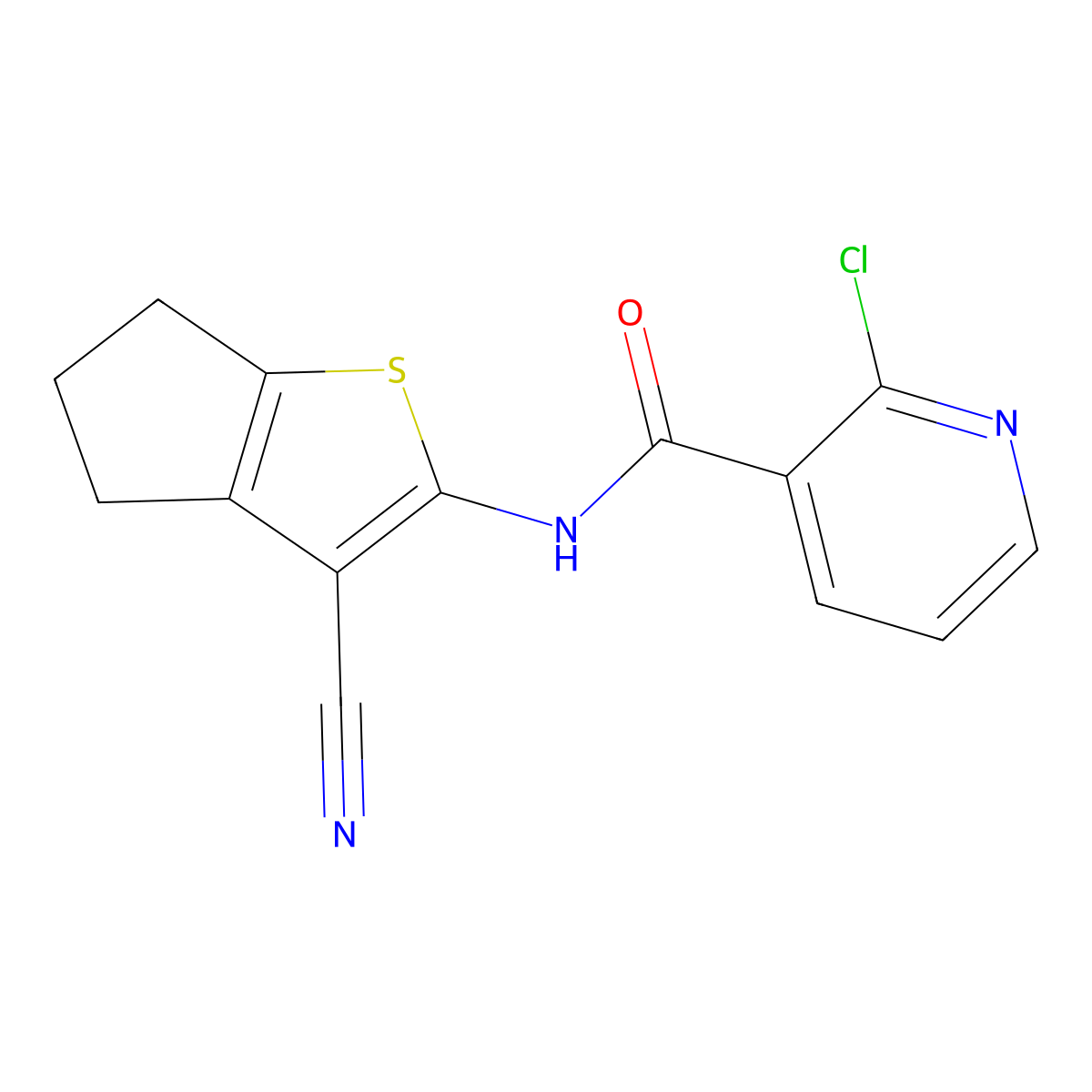 2-chloro-N-(3-cyano-5,6-dihydro-4H-cyclopenta[b]thiophen-2-yl)pyridine-3-carboxamide molecular structure, CAS 445021-70-5