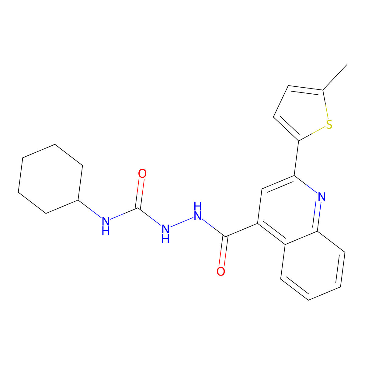 1-Cyclohexyl-3-[[2-(5-methylthiophen-2-yl)quinoline-4-carbonyl]amino]urea molecular structure, CAS 445021-76-1