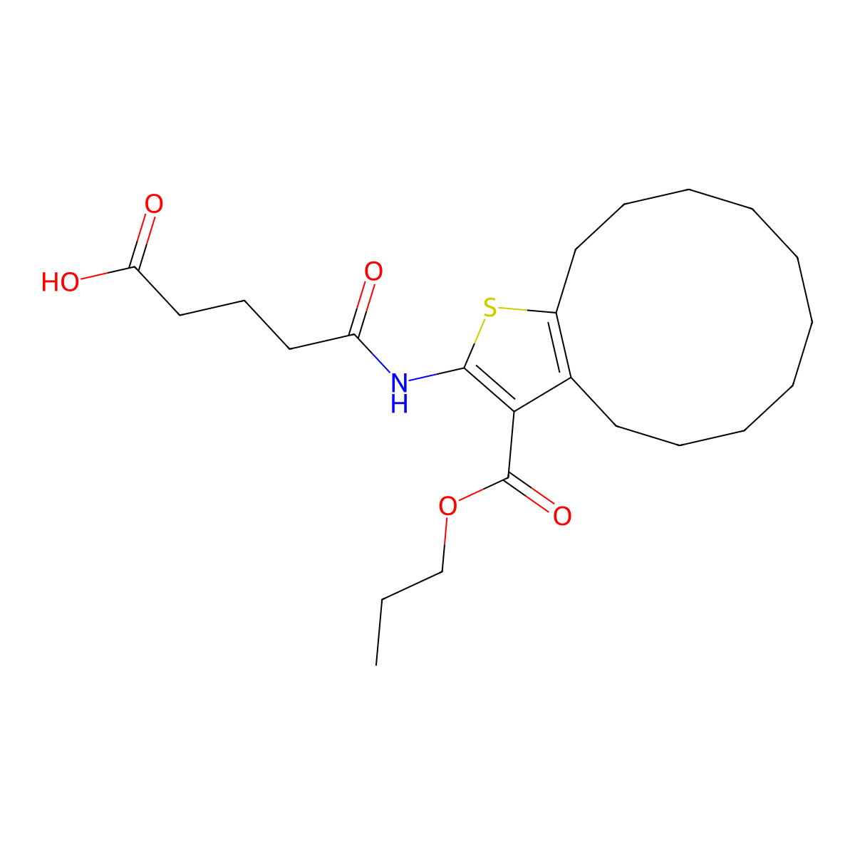 5-Oxo-5-[(3-propoxycarbonyl-4,5,6,7,8,9,10,11,12,13-decahydrocyclododeca[b]thiophen-2-yl)amino]pentanoic acid molecular structure, CAS 445021-77-2
