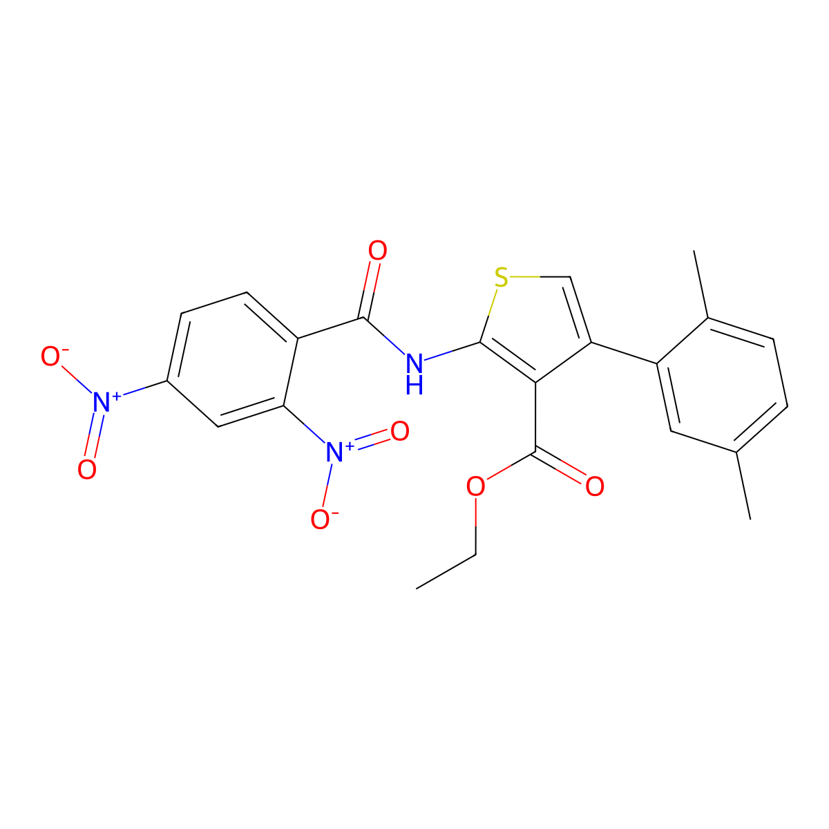 Ethyl 4-(2,5-dimethylphenyl)-2-[(2,4-dinitrobenzoyl)amino]thiophene-3-carboxylate molecular structure, CAS 445021-81-8
