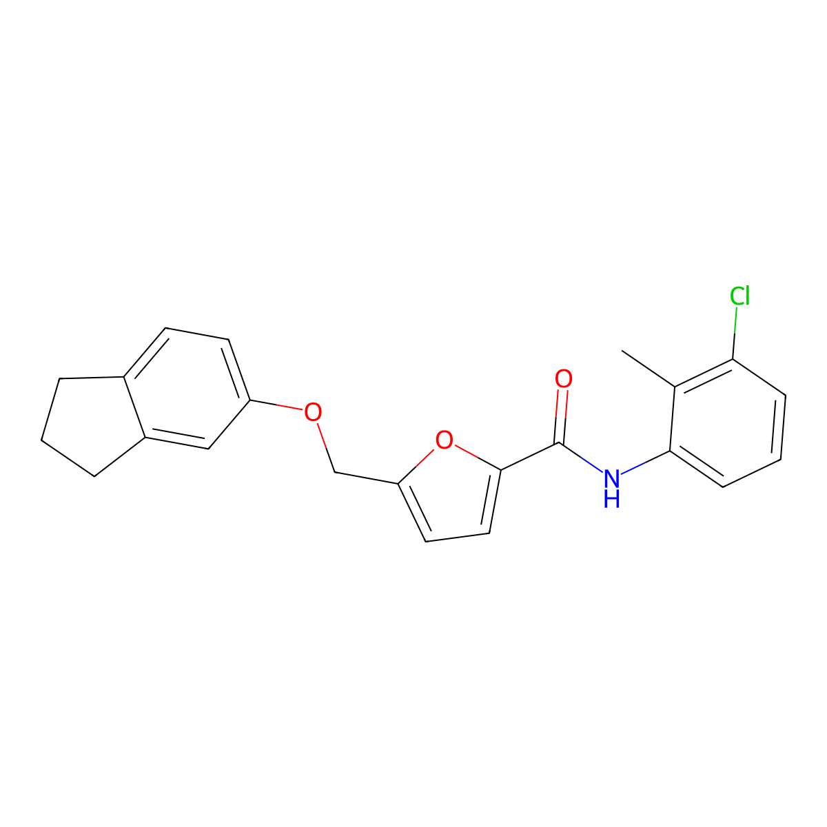 N-(3-chloro-2-methylphenyl)-5-(2,3-dihydro-1H-inden-5-yloxymethyl)furan-2-carboxamide molecular structure, CAS 445021-87-4