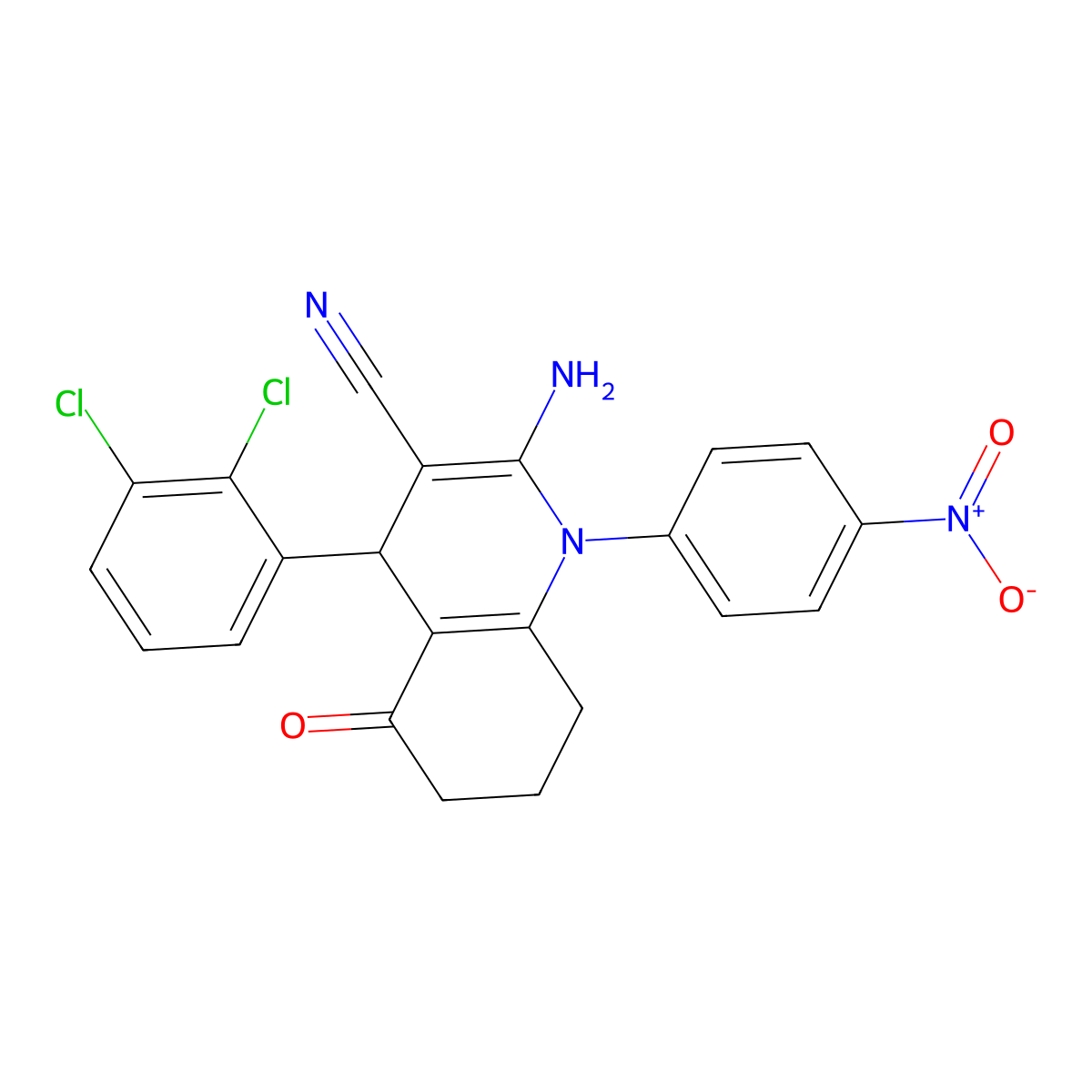 2-Amino-4-(2,3-dichlorophenyl)-1-(4-nitrophenyl)-5-oxo-1,4,5,6,7,8-hexahydroquinoline-3-carbonitrile molecular structure, CAS 445021-91-0