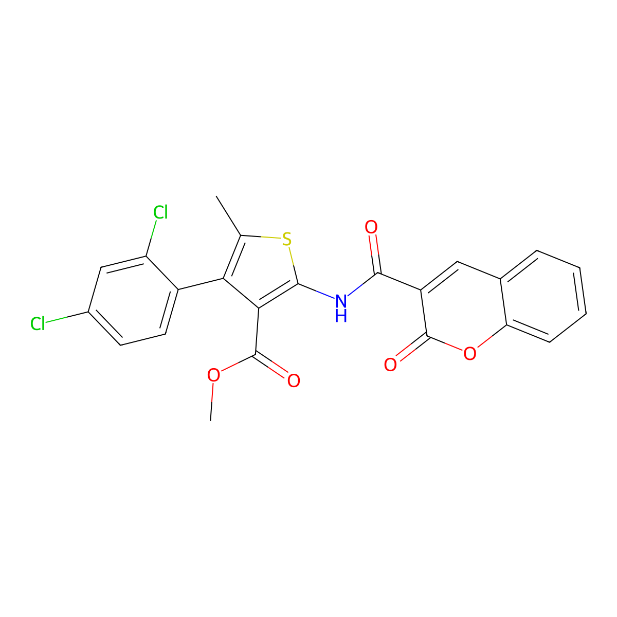 Methyl 4-(2,4-dichlorophenyl)-5-methyl-2-[(2-oxochromene-3-carbonyl)amino]thiophene-3-carboxylate molecular structure, CAS 445022-03-7