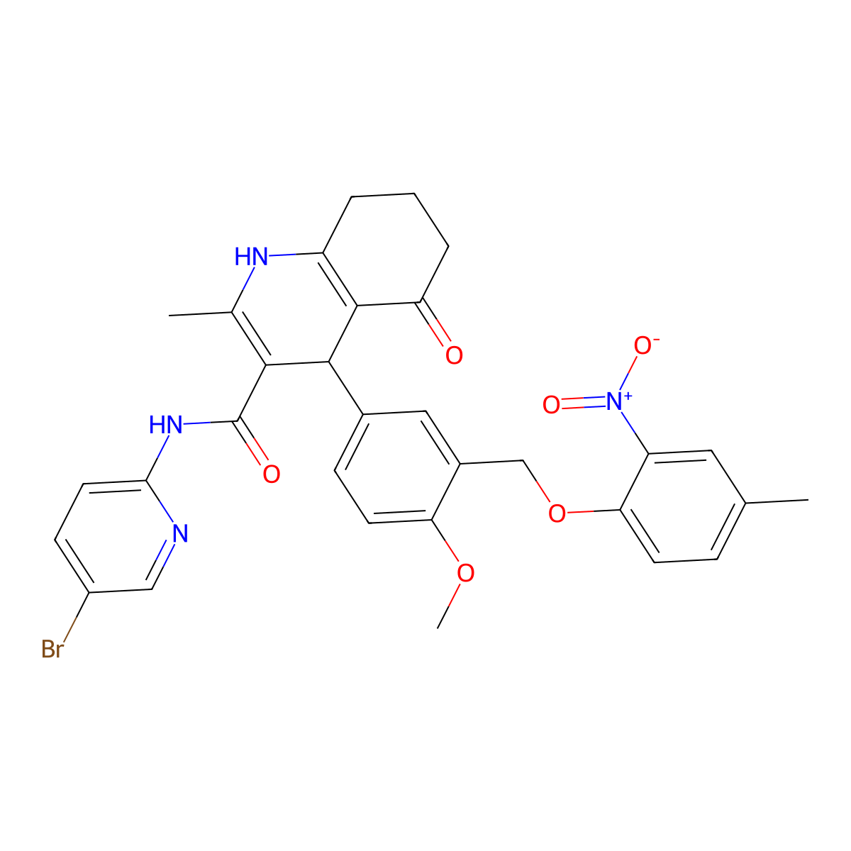 N-(5-bromopyridin-2-yl)-4-[4-methoxy-3-[(4-methyl-2-nitrophenoxy)methyl]phenyl]-2-methyl-5-oxo-4,6,7,8-tetrahydro-1H-quinoline-3-carboxamide molecular structure, CAS 445022-06-0