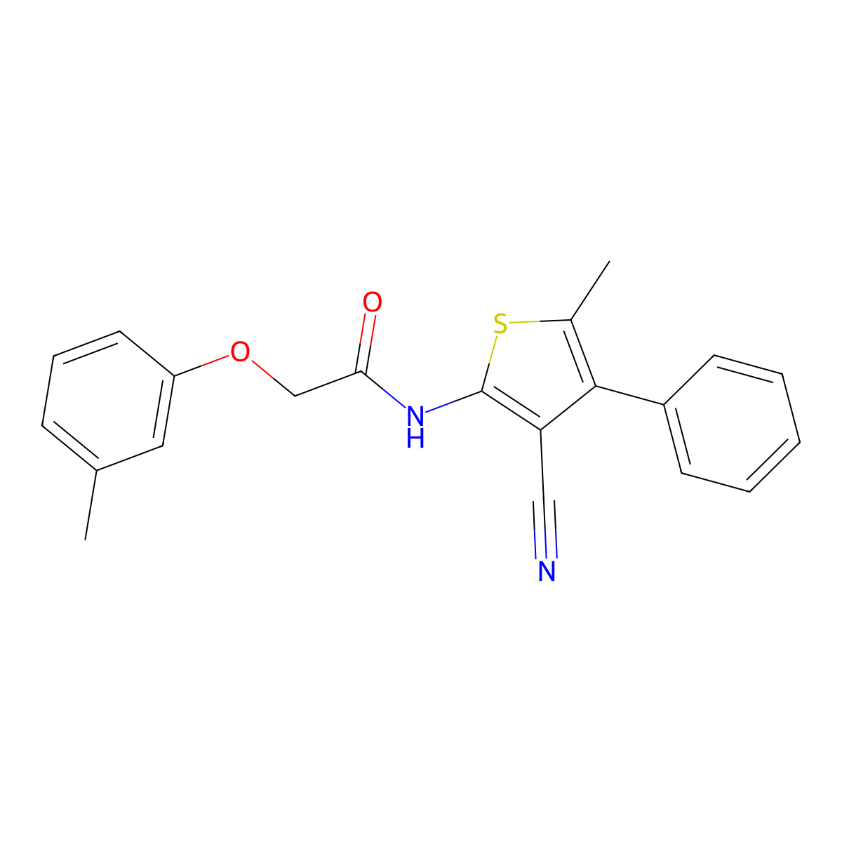 N-(3-cyano-5-methyl-4-phenylthiophen-2-yl)-2-(3-methylphenoxy)acetamide molecular structure, CAS 445022-30-0