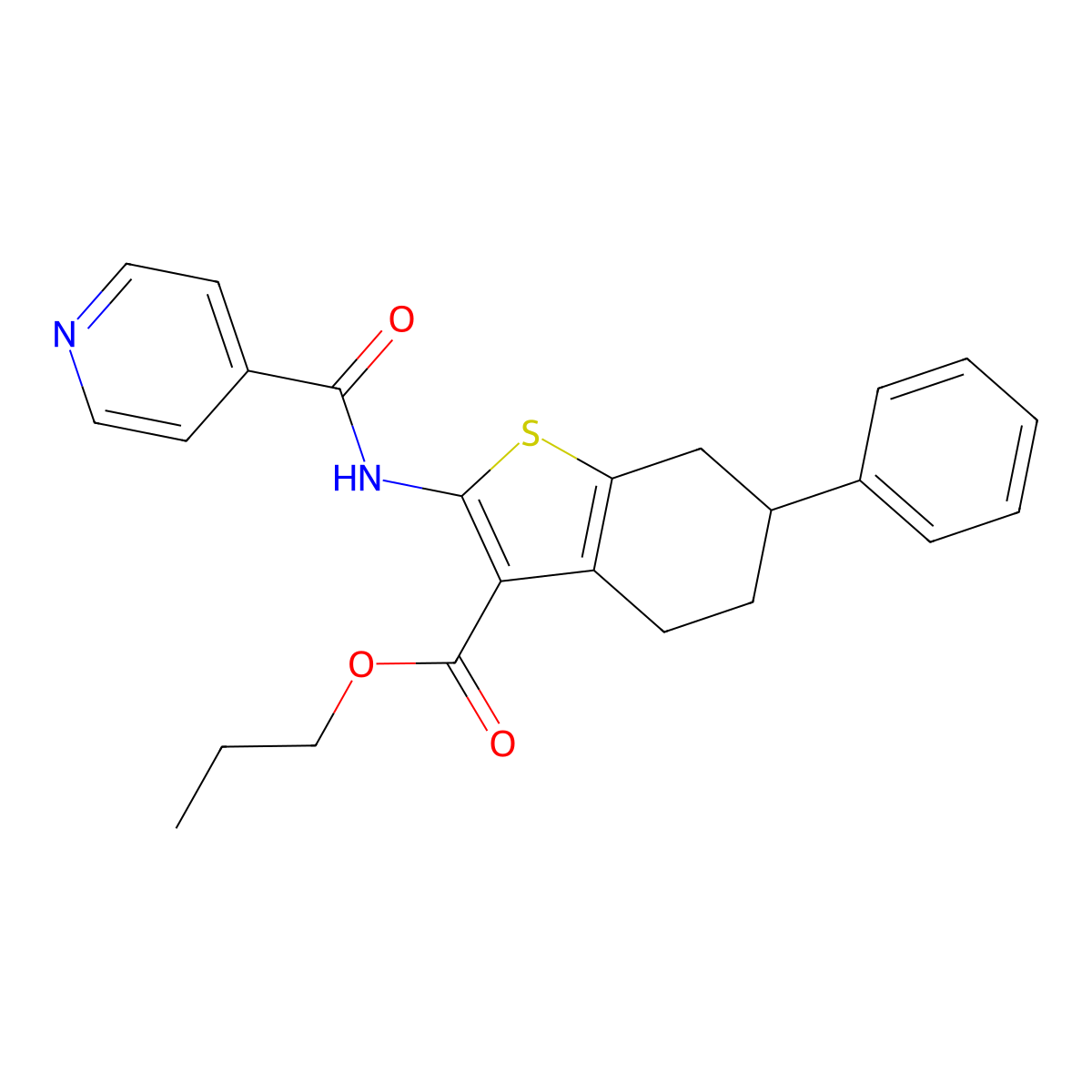 Propyl 6-phenyl-2-(pyridine-4-carbonylamino)-4,5,6,7-tetrahydro-1-benzothiophene-3-carboxylate molecular structure, CAS 445022-38-8