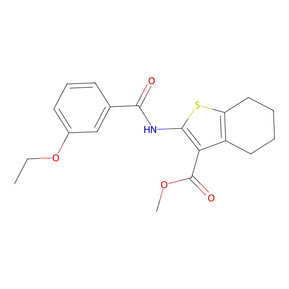 Methyl 2-[(3-ethoxybenzoyl)amino]-4,5,6,7-tetrahydro-1-benzothiophene-3-carboxylate molecular structure, CAS 445022-58-2