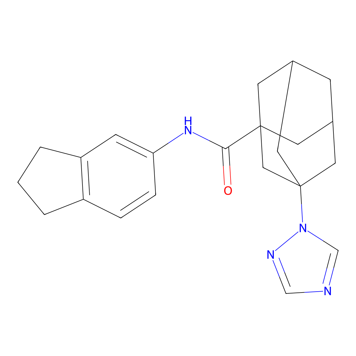 N-(2,3-dihydro-1H-inden-5-yl)-3-(1H-1,2,4-triazol-1-yl)-1-adamantanecarboxamide molecular structure, CAS 445022-63-9