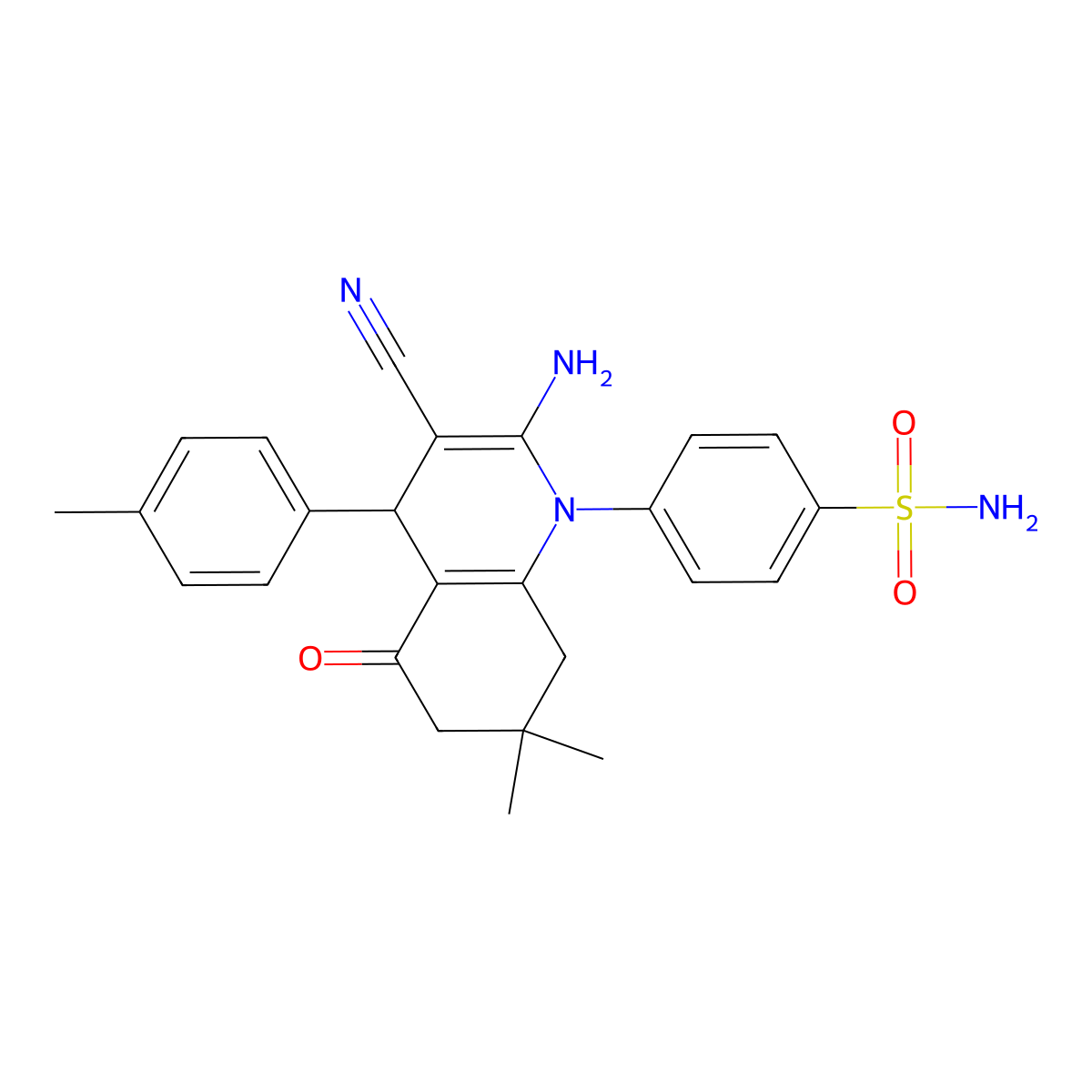 4-(2-Amino-3-cyano-7,7-dimethyl-4-(4-methylphenyl)-5-oxo-5,6,7,8-tetrahydro-1(4H)-quinolinyl)benzenesulfonamide molecular structure, CAS 445022-64-0