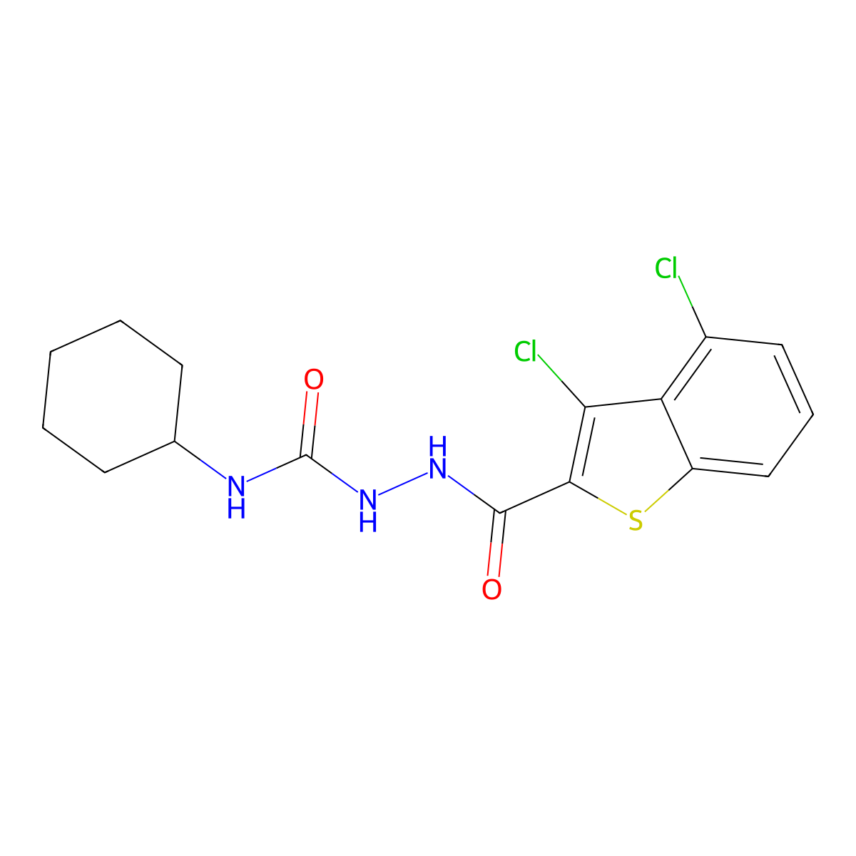 1-Cyclohexyl-3-[(3,4-dichloro-1-benzothiophene-2-carbonyl)amino]urea molecular structure, CAS 445022-77-5