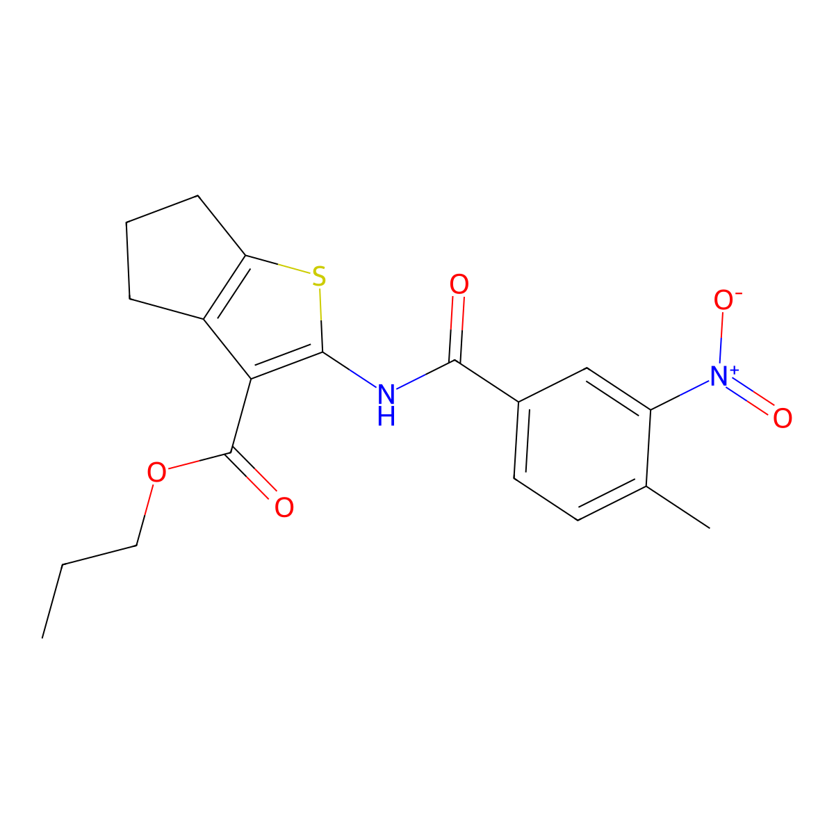 propyl 2-[(4-methyl-3-nitrobenzoyl)amino]-5,6-dihydro-4H-cyclopenta[b]thiophene-3-carboxylate molecular structure, CAS 445022-88-8
