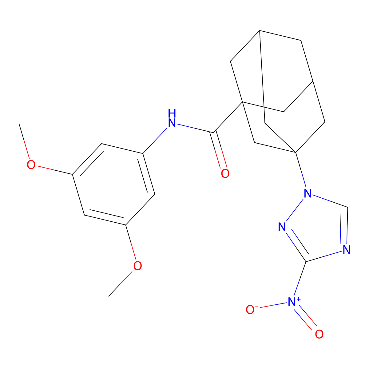 N-(3,5-dimethoxyphenyl)-3-(3-nitro-1,2,4-triazol-1-yl)adamantane-1-carboxamide molecular structure, CAS 445022-96-8