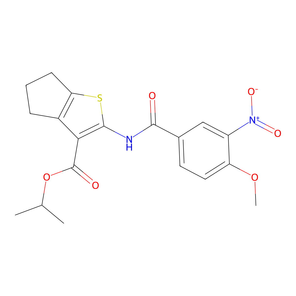 isopropyl 2-({3-nitro-4-methoxybenzoyl}amino)-5,6-dihydro-4H-cyclopenta[b]thiophene-3-carboxylate molecular structure, CAS 445023-02-9