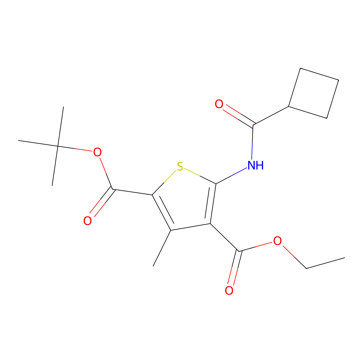 2-O-tert-butyl 4-O-ethyl 5-(cyclobutanecarbonylamino)-3-methylthiophene-2,4-dicarboxylate molecular structure, CAS 445023-26-7