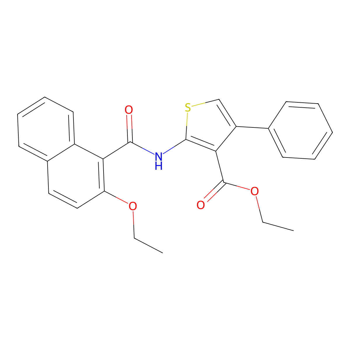 Ethyl 2-[(2-ethoxynaphthalene-1-carbonyl)amino]-4-phenylthiophene-3-carboxylate molecular structure, CAS 445023-34-7