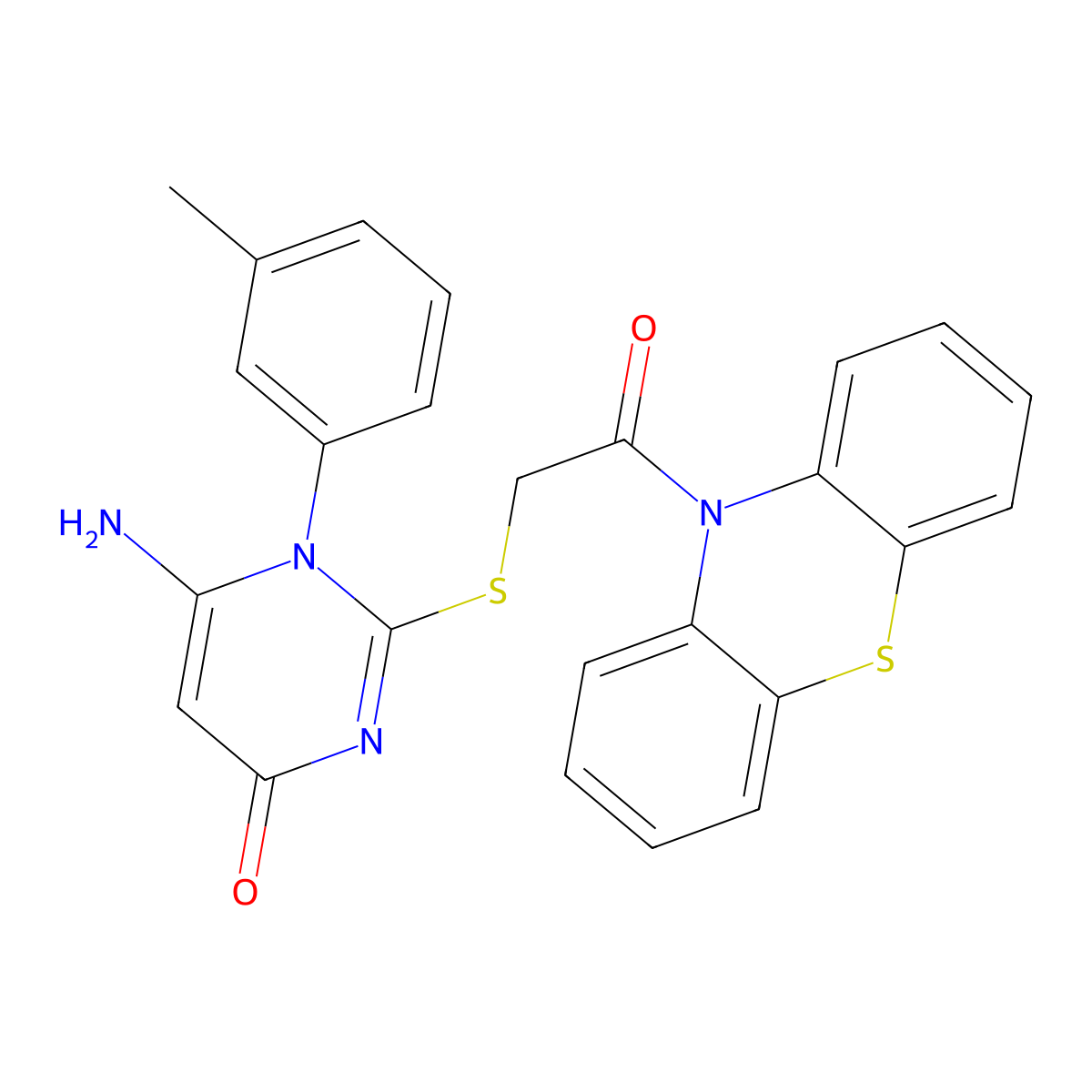 6-Amino-1-(3-methylphenyl)-2-(2-oxo-2-phenothiazin-10-ylethyl)sulfanylpyrimidin-4-one molecular structure, CAS 445023-47-2