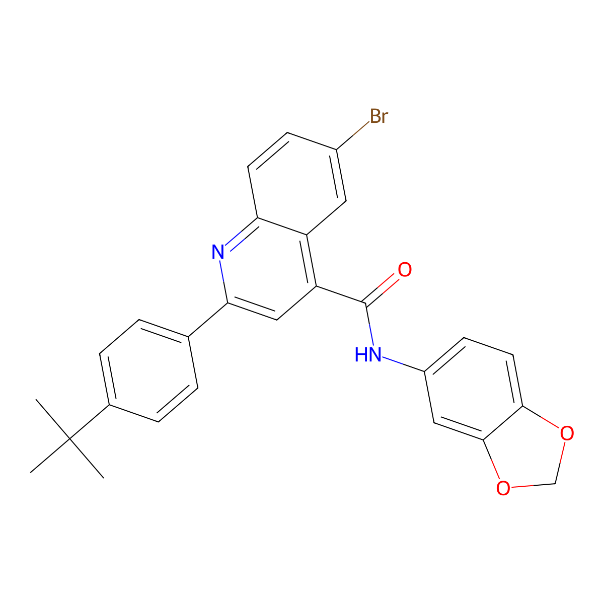 N-(1,3-benzodioxol-5-yl)-6-bromo-2-(4-tert-butylphenyl)quinoline-4-carboxamide molecular structure, CAS 445023-58-5