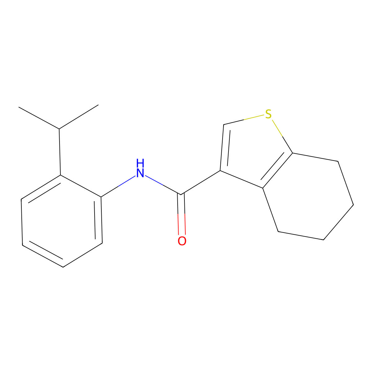 N-(2-propan-2-ylphenyl)-4,5,6,7-tetrahydro-1-benzothiophene-3-carboxamide molecular structure, CAS 445023-65-4