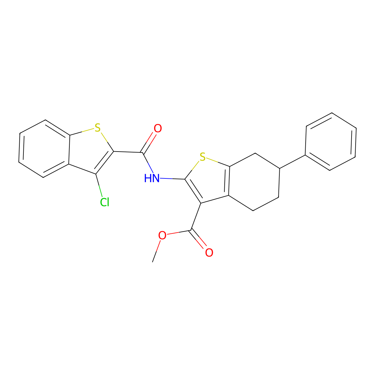 Methyl 2-[(3-chloro-1-benzothiophene-2-carbonyl)amino]-6-phenyl-4,5,6,7-tetrahydro-1-benzothiophene-3-carboxylate molecular structure, CAS 445023-67-6