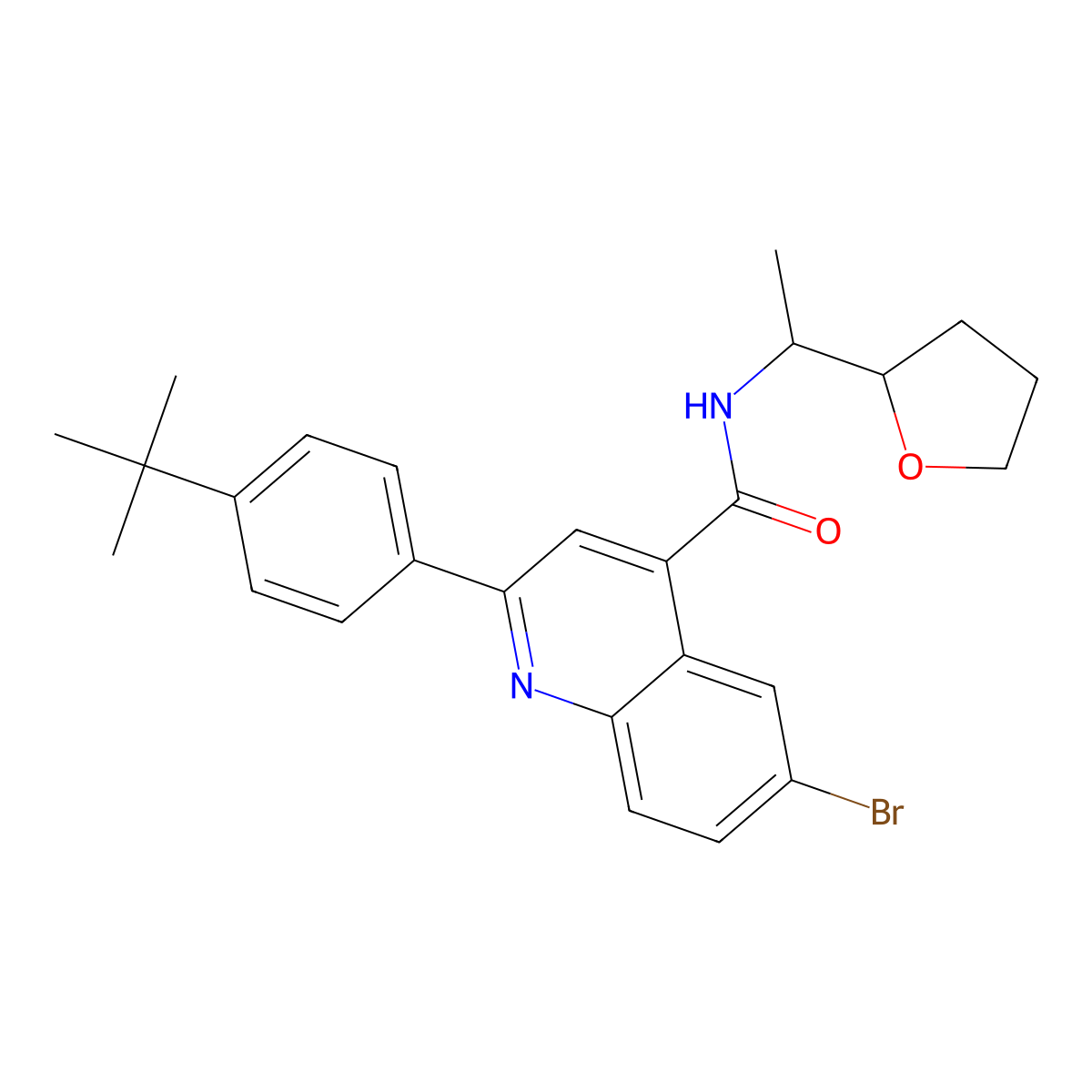 6-bromo-2-(4-tert-butylphenyl)-N-[1-(oxolan-2-yl)ethyl]quinoline-4-carboxamide molecular structure, CAS 445023-84-7