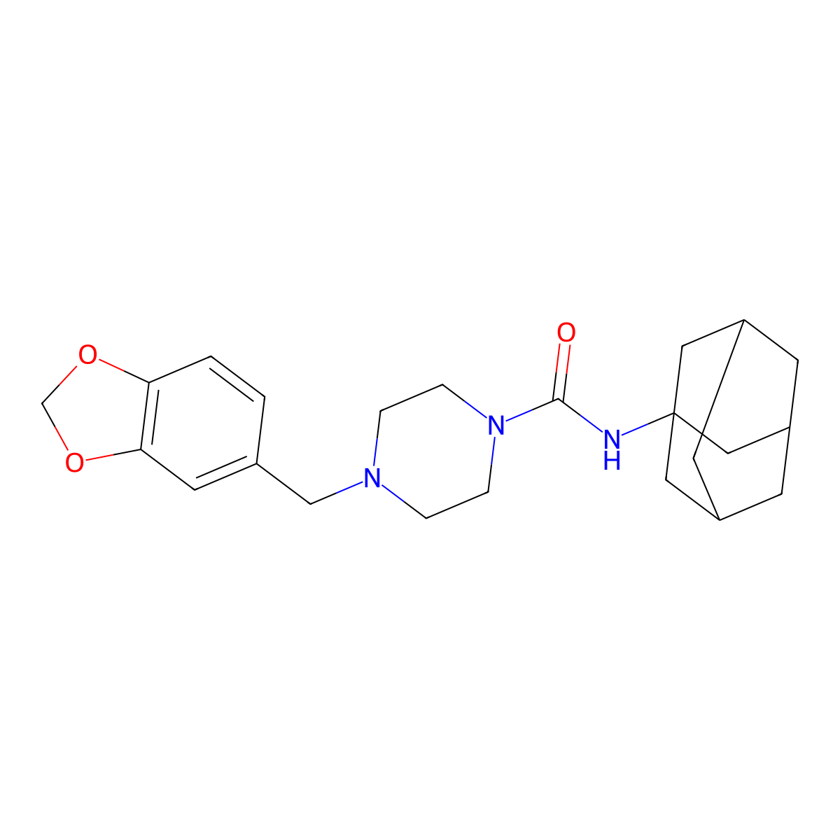 N-(1-adamantyl)-4-(1,3-benzodioxol-5-ylmethyl)piperazine-1-carboxamide molecular structure, CAS 445023-95-0