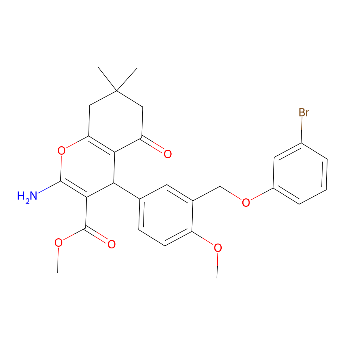 methyl 2-amino-4-{3-[(3-bromophenoxy)methyl]-4-methoxyphenyl}-7,7-dimethyl-5-oxo-5,6,7,8-tetrahydro-4H-chromene-3-carboxylate molecular structure, CAS 445024-51-1