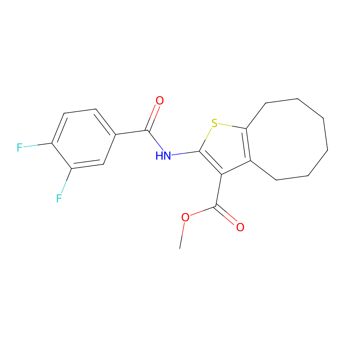 Methyl 2-[(3,4-difluorobenzoyl)amino]-4,5,6,7,8,9-hexahydrocycloocta[b]thiophene-3-carboxylate molecular structure, CAS 445024-69-1